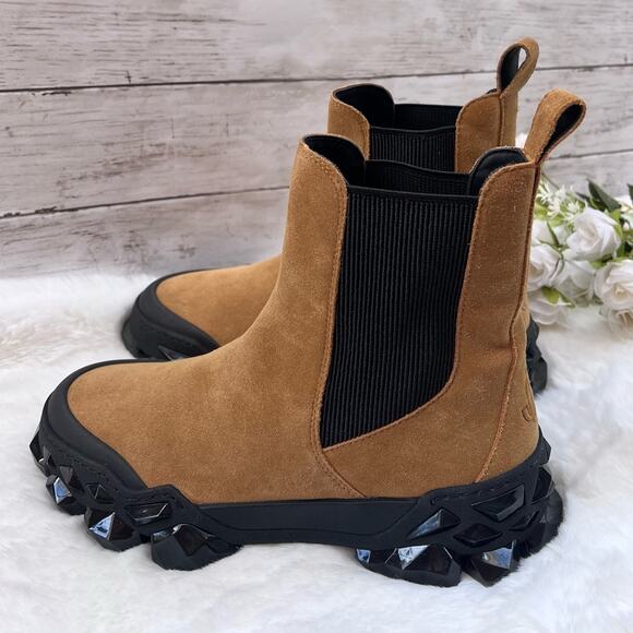 NEW Size 10 Womens Jimmy Choo Brown Diamond X Chelsea Suede Platform Ankle Boots - Picture 6 of 13